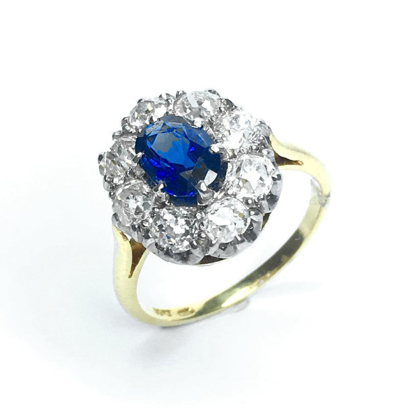 Second Hand Burmese Sapphire &amp; Diamond Ring in 18ct Yellow Gold