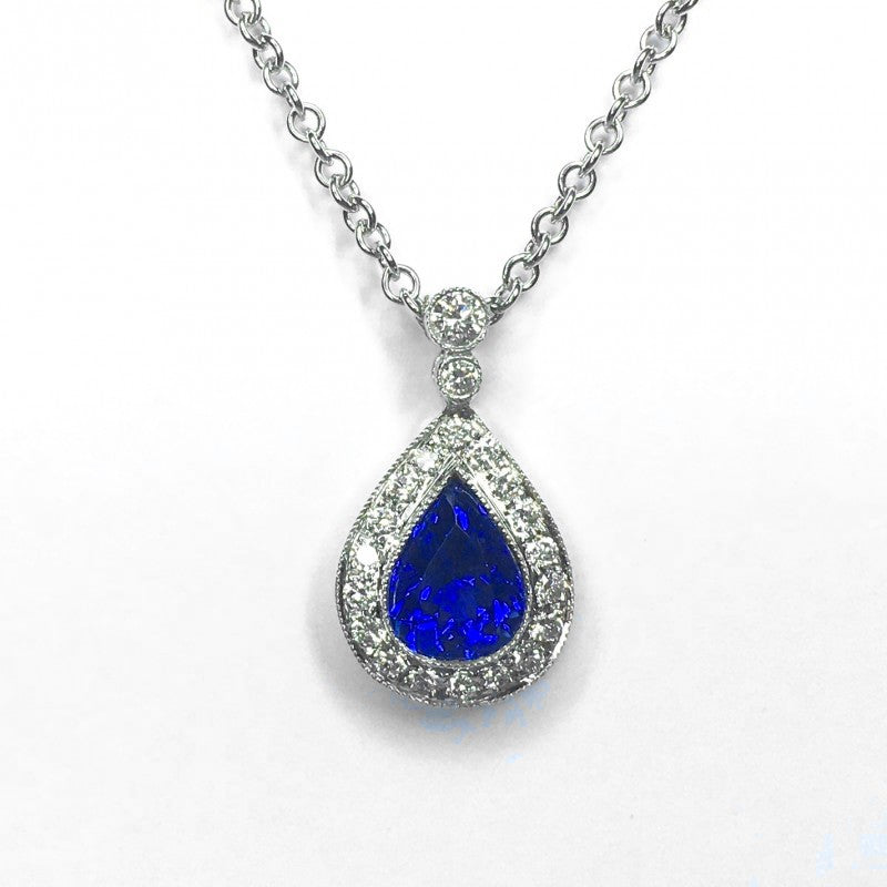 Tanzanite & Diamond Pendant in 18ct White Gold