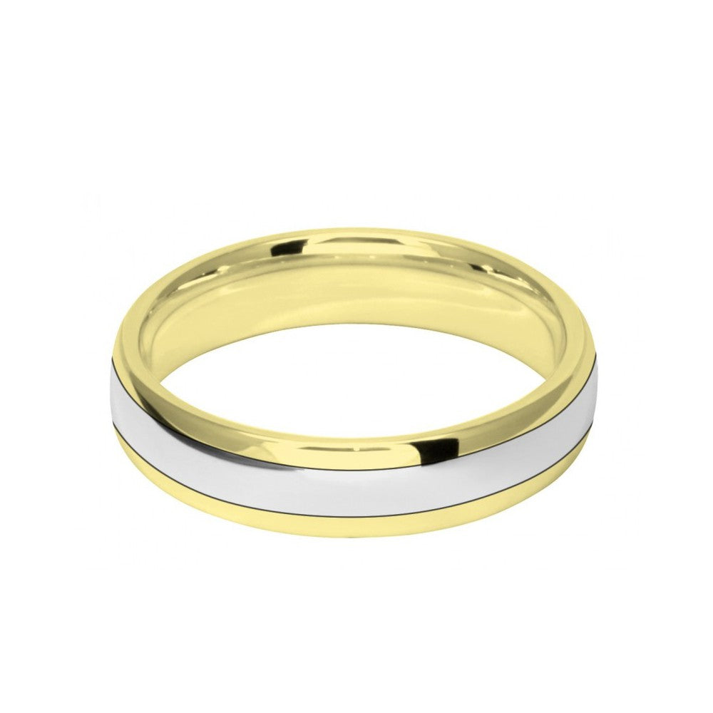 5mm 9ct Two Colour Gold Court Shape Wedding Ring Band
