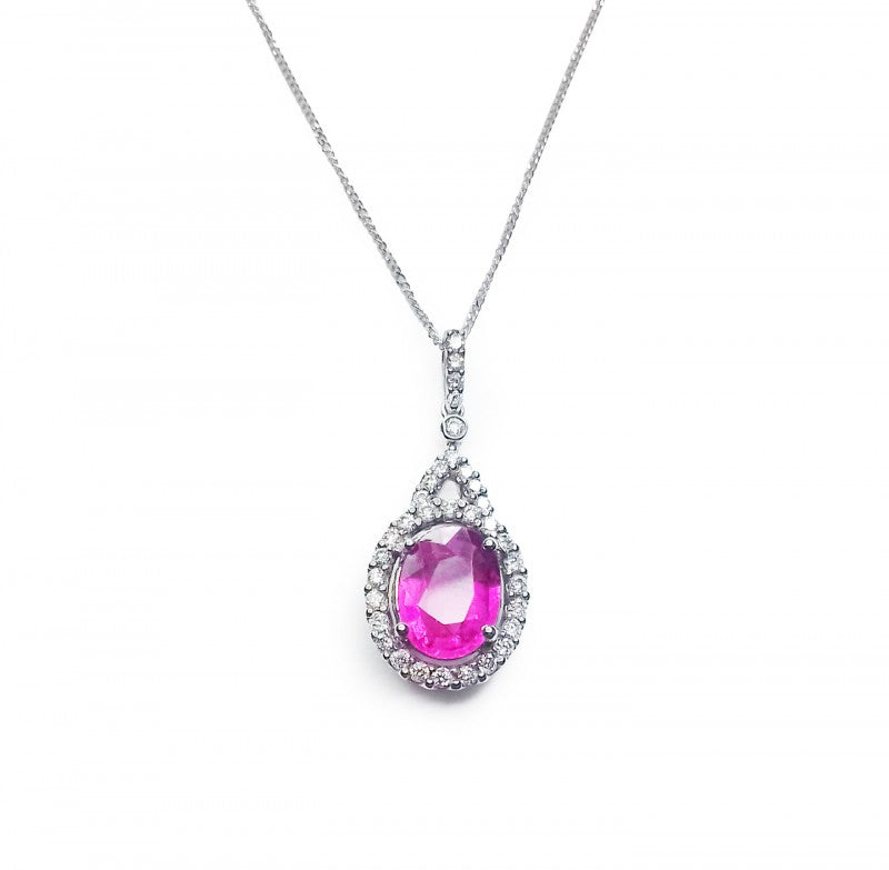 Pink Tourmaline & Diamonds Pendant in 18ct White Gold