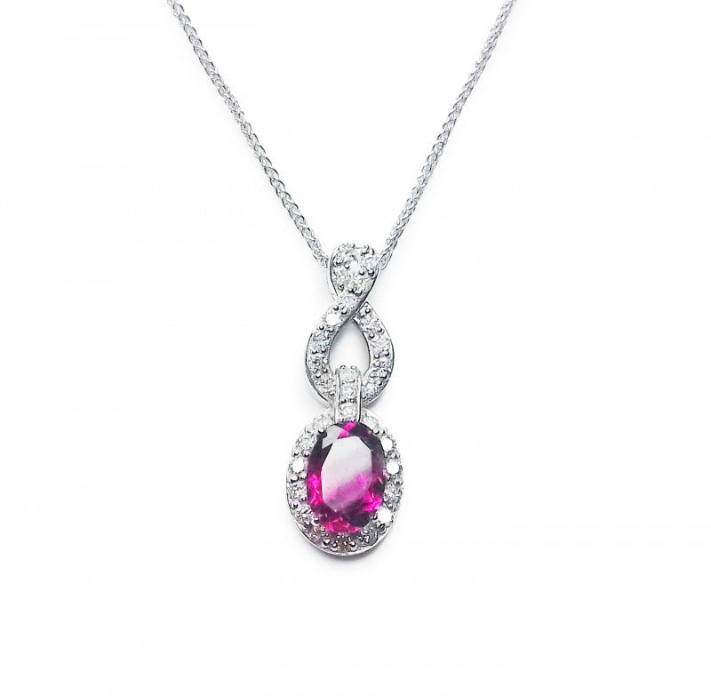 Pink Tourmaline & Diamond Pendant in 9ct White Gold