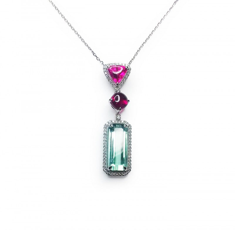 Tourmaline & Diamonds Pendant in 18ct White Gold