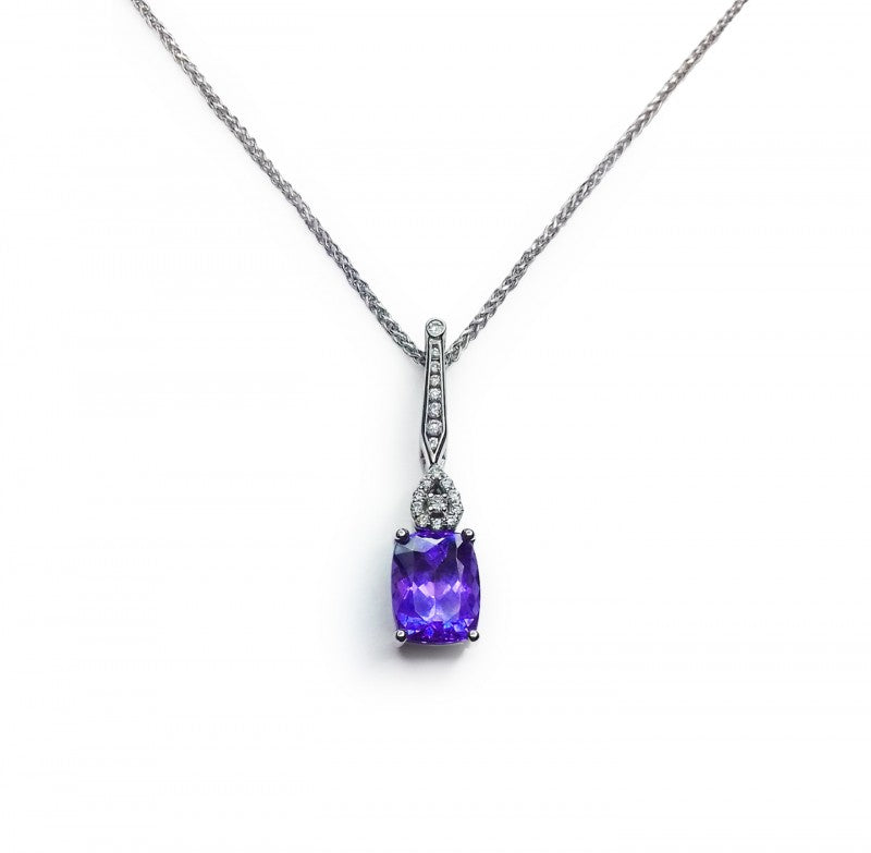 Tanzanite & Diamond Pendant in 18ct White Gold