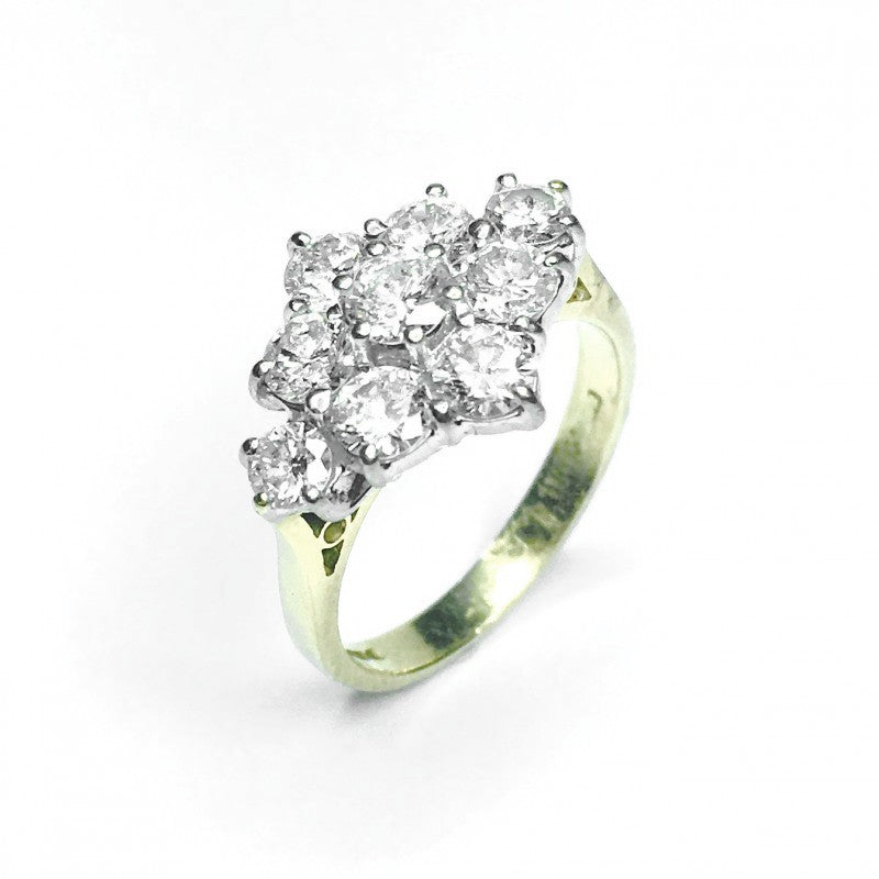 Second Hand Diamond Boat Cluster Ring in 18ct Yellow Gold