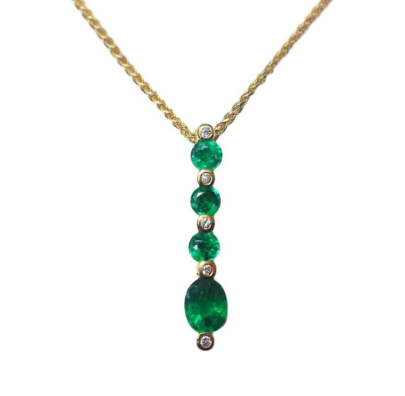 Emerald & Diamond Pendant in 9ct Yellow Gold - J. A. Woodroffe Jewellers