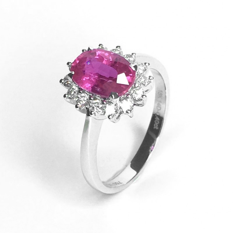 18ct White Gold Pink Burmese Ruby & Diamond Ring - J. A. Woodroffe ...