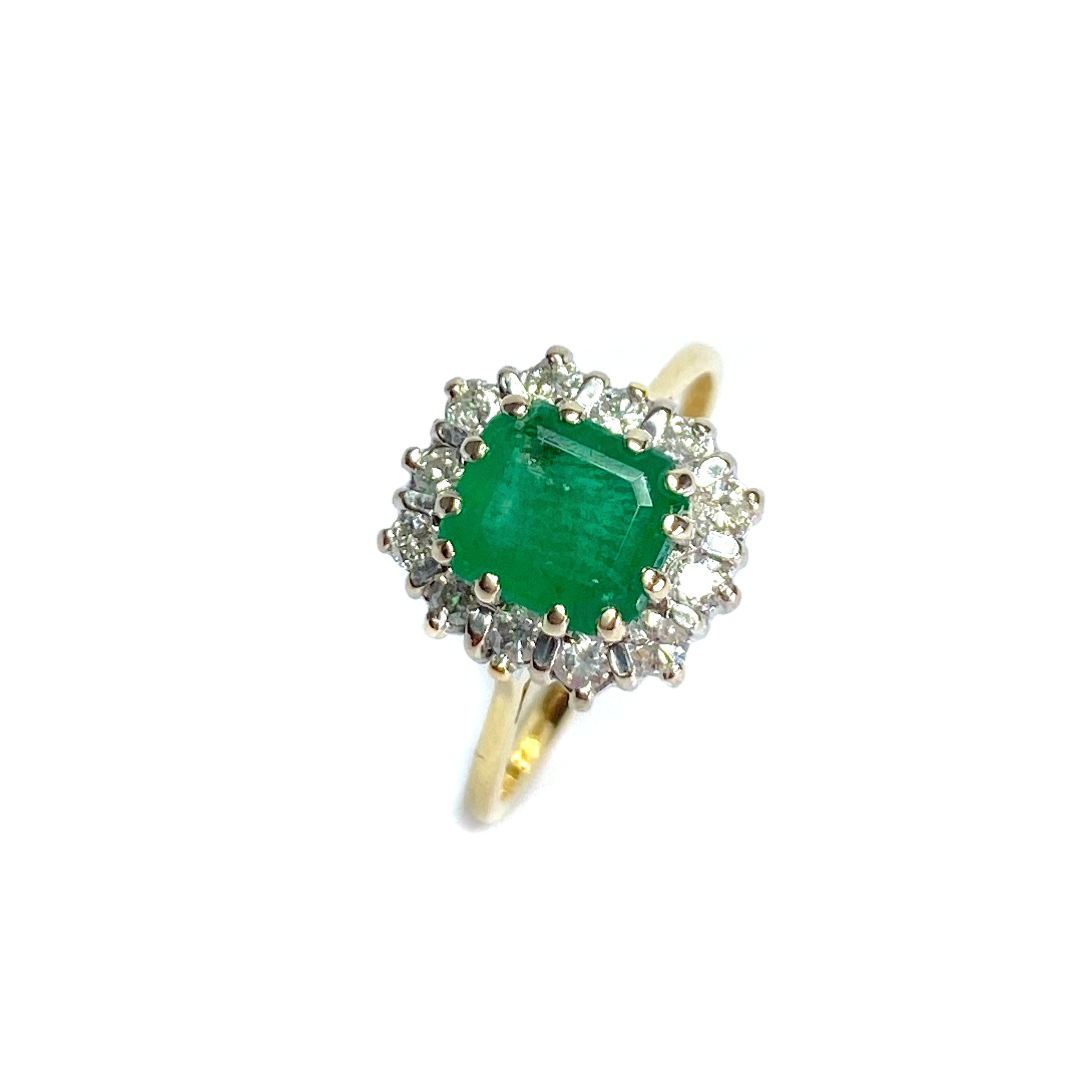 Modern Emerald and Diamond Platinum Ring | Alison Needful Things
