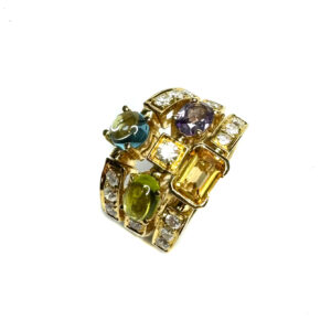 Second Hand 18ct Yellow Gold Multi-Gem & Diamond Ring
